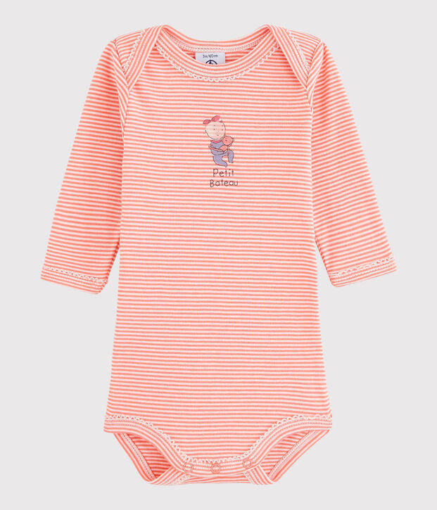 Body manches longues b&eacute;b&eacute; fille orange/blanc
