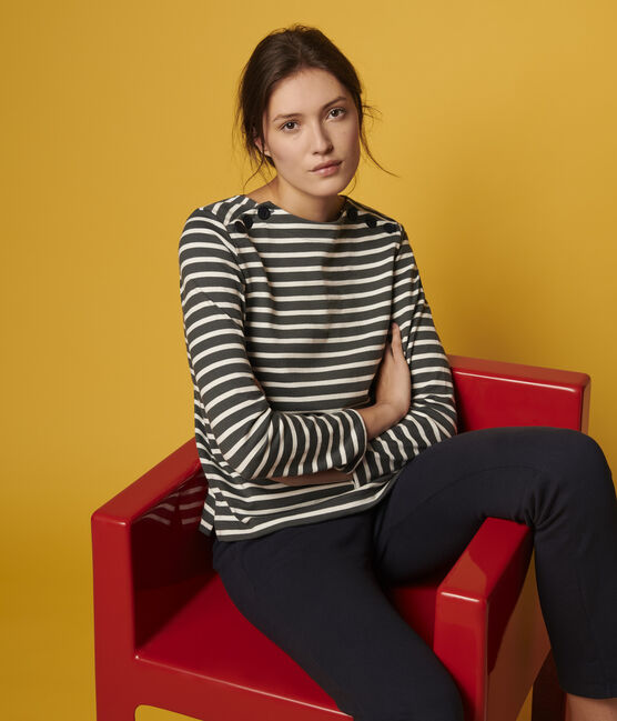 Marinière Femme gris ORAGE/blanc MARSHMALLOW