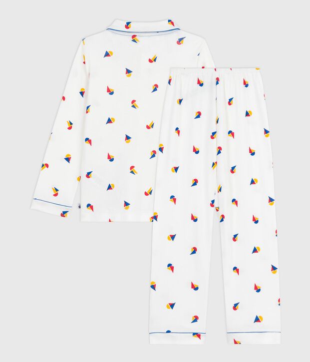 Pyjama boutonn&eacute; enfant en coton imprim&eacute; blanc/bleu/multicouleur