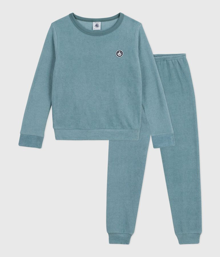 Pyjama enfant en coton &eacute;ponge uni bleu GOBELIN