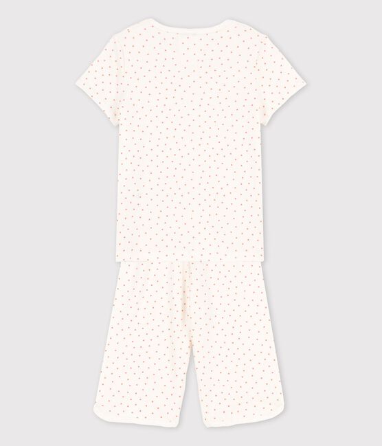 Pyjama petits cœurs petite fille en coton blanc MARSHMALLOW/ PAPAYE