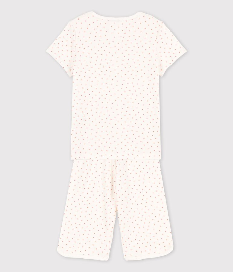 Pyjama petits c&oelig;urs petite fille en coton blanc MARSHMALLOW/ PAPAYE