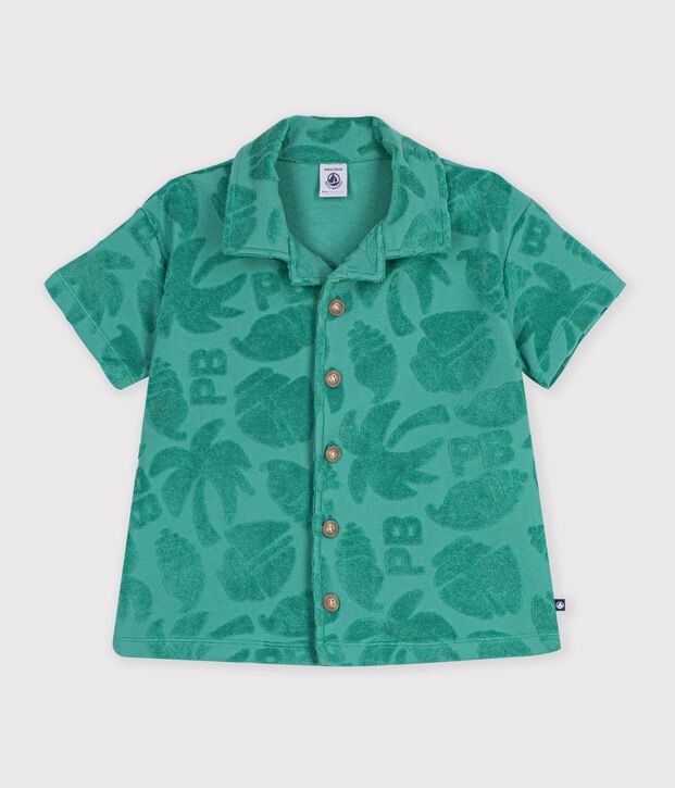 Chemise enfant en coton &agrave; manches courtes vert
