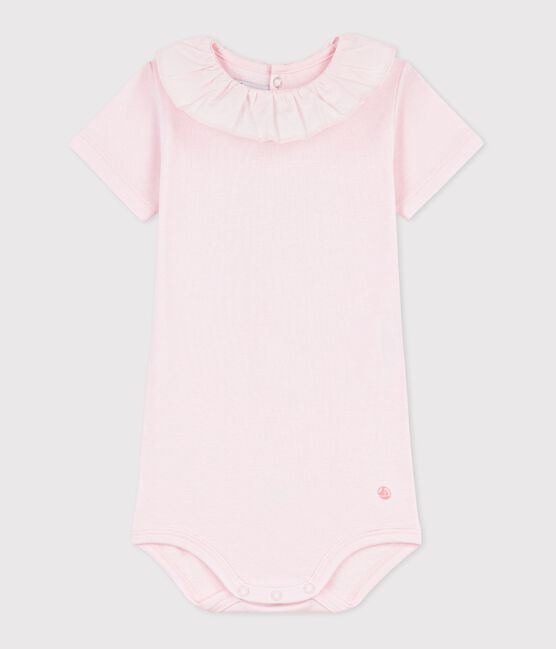 Body bébé en coton à col, uni rose BARELY