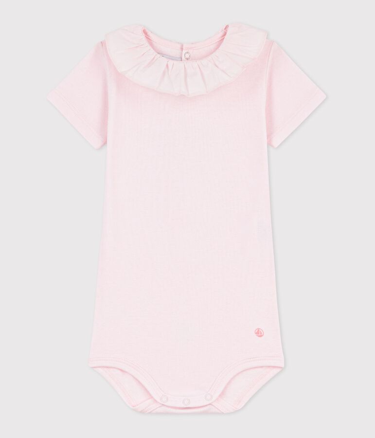 Body b&eacute;b&eacute; en coton &agrave; col, uni rose BARELY
