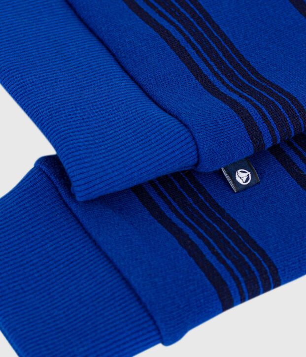 Sweatshirt enfant en coton &agrave; rayures bleu/bleu