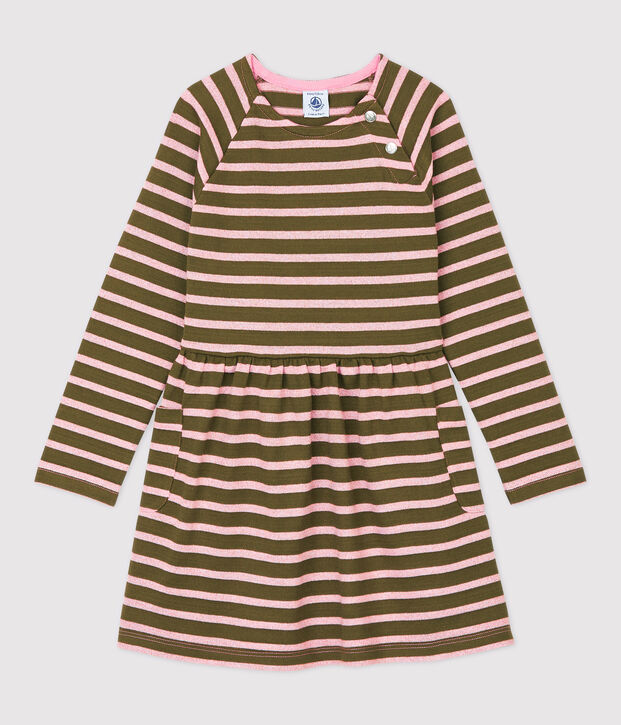 Robe manches longues en coton enfant fille vert/CHARME BRILLANT