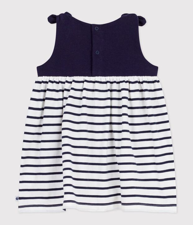 Robe b&eacute;b&eacute; en coton sans manches, ray&eacute;e bleu/blanc