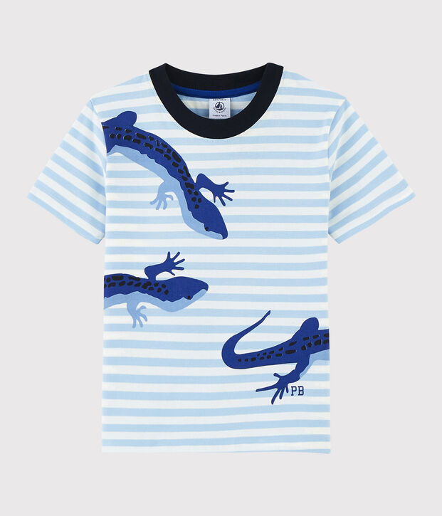 Tee-shirt manches courtes en jersey enfant gar&ccedil;on bleu/blanc