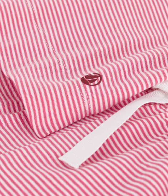 Pyjama enfant en coton manches courtes jambes larges à rayures rose PEONIA/ MARSHMALLOW