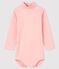 Body manches longues bébé col roulé rose MINOIS/blanc MARSHMALLOW
