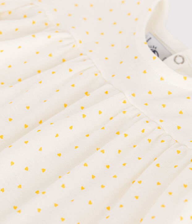 Blouse b&eacute;b&eacute; en coton manches courtes, imprim&eacute;e mini c&oelig;ur blanc/jaune