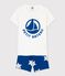 Pyjacourt logo Petit Bateau petit garçon en coton blanc MARSHMALLOW/bleu MAJOR