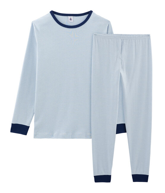 Pyjama garçon en côte bleu ACIER/blanc MARSHMALLOW