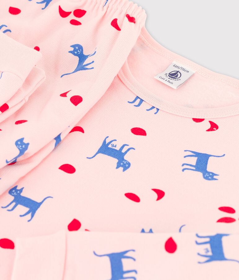 Pyjama chats petite fille en coton rose MINOIS/blanc MULTICO