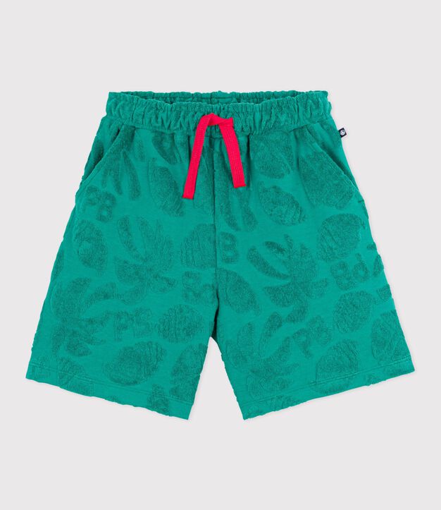 Bermuda short enfant en coton uni imprim&eacute; vert