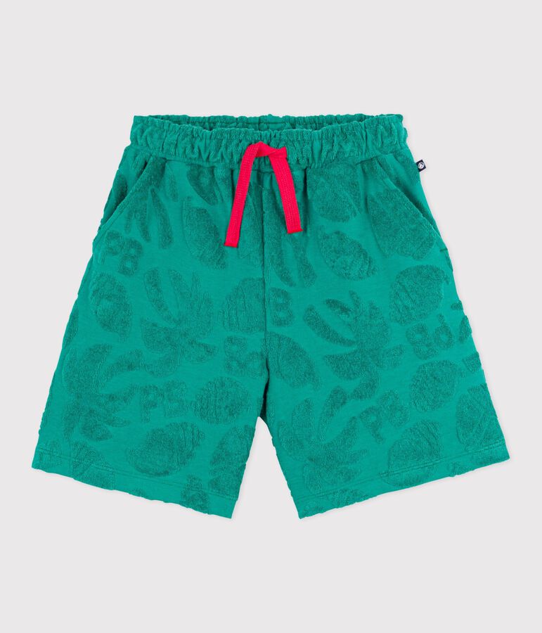 Bermuda short enfant en coton uni imprim&eacute; vert