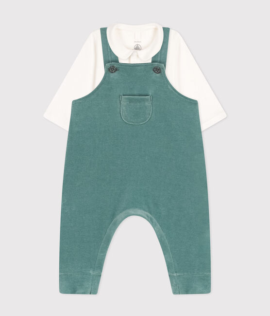 Ensemble salopette en velours et body bébé vert BRUT