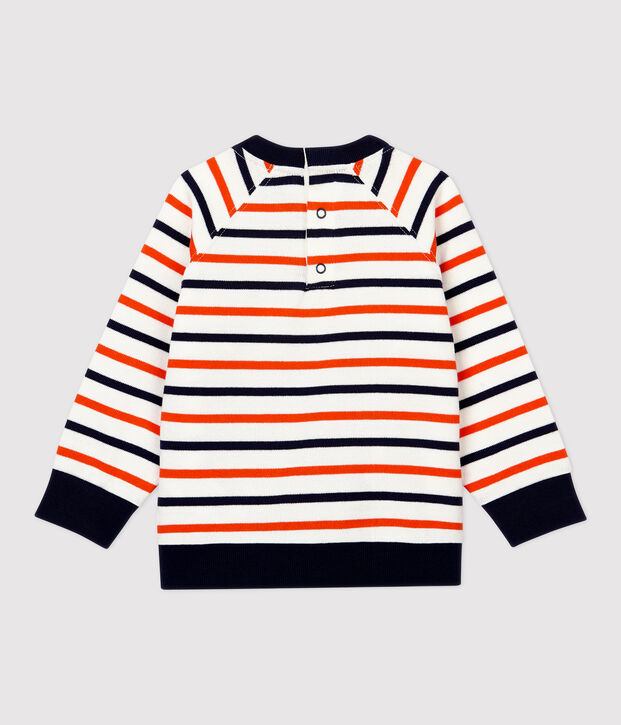 Sweatshirt en molleton b&eacute;b&eacute;. blanc/bleu/orange