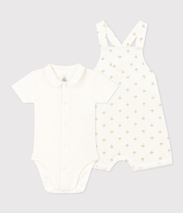 Ensemble salopette et body en coton b&eacute;b&eacute; blanc/multicouleur