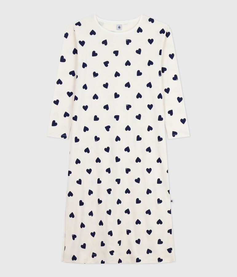 Chemise de nuit femme en coton imprim&eacute; c&oelig;ur bleu MILK/ SOIR
