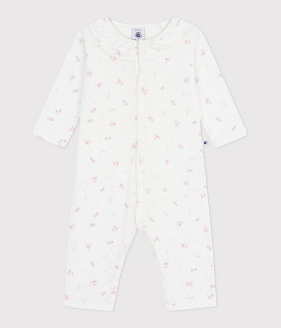 Pyjama bébé en coton ajouré sans pieds avec col imprimé fleuri blanc MARSHMALLOW/blanc MULTICO