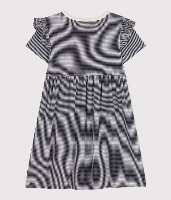 Robe rayée manches courtes en coton enfant fille bleu SMOKING/blanc MARSHMALLOW