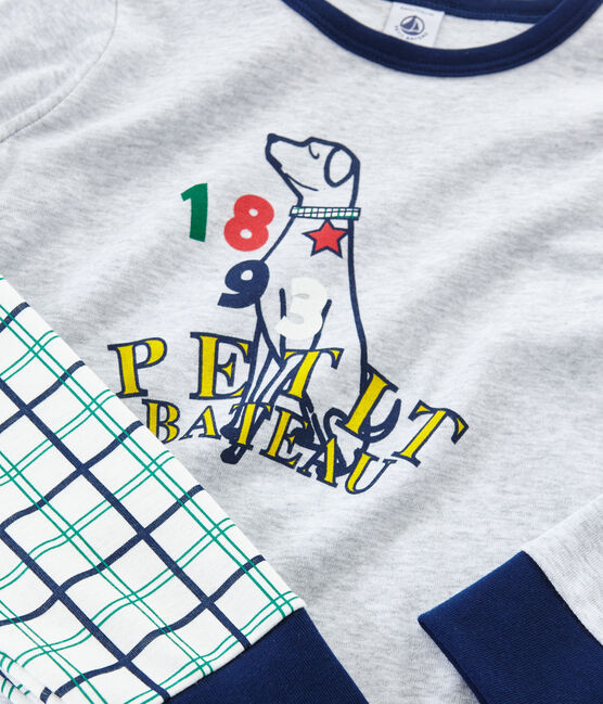 Pyjama petit garçon en côte et tubique blanc MARSHMALLOW/blanc MULTICO