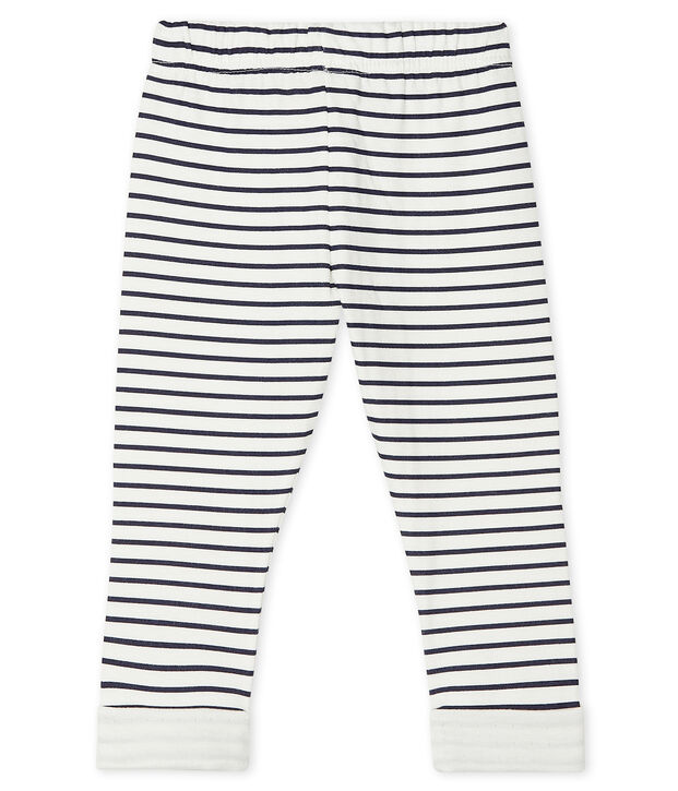 Pantalon b&eacute;b&eacute; en tubique imprim&eacute; blanc/bleu
