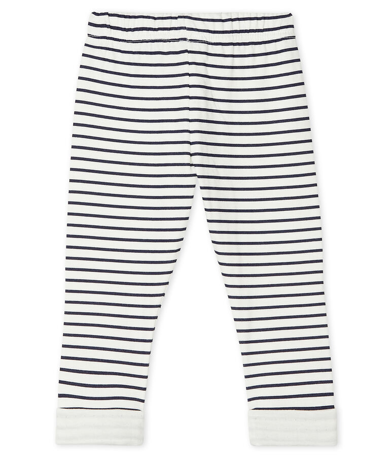 Pantalon b&eacute;b&eacute; en tubique imprim&eacute; blanc/bleu