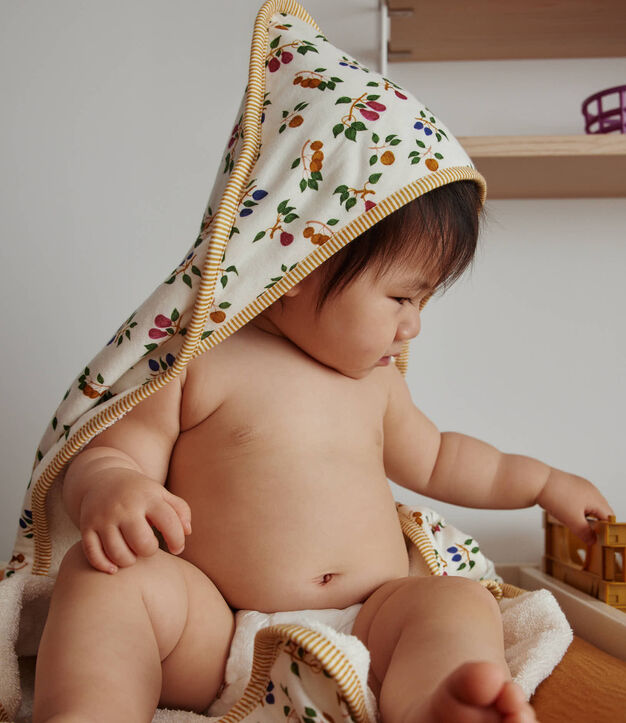 Carr&eacute; de bain et gant b&eacute;b&eacute; imprim&eacute;s fruits blanc/jaune/multicouleur