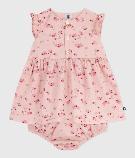 Robe bébé en coton sans manche avec son bloomer rose JOLI/blanc MULTICO