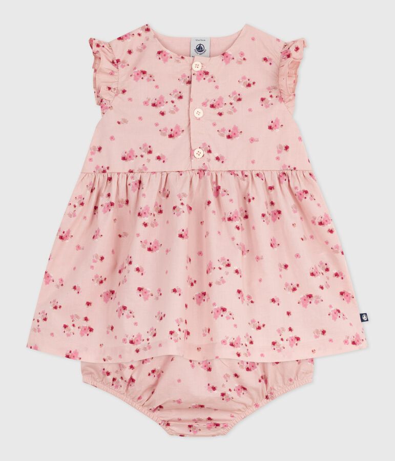 Robe b&eacute;b&eacute; en coton sans manche avec son bloomer rose JOLI/blanc MULTICO