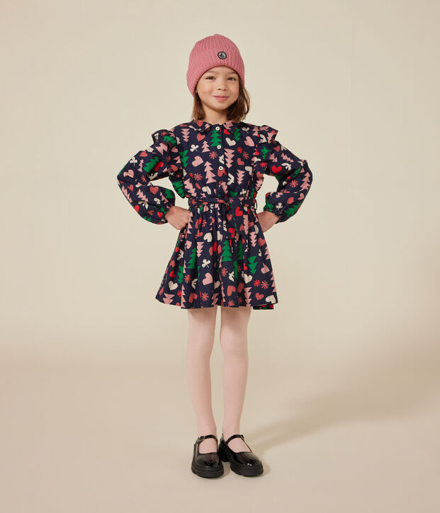 Robe manches longues en flanelle enfant fille bleu/multicouleur