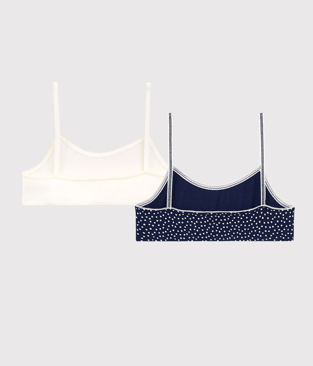 Lot de 2 brassi&egrave;res pois fille en coton et &eacute;lasthanne multicouleur
