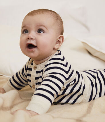 Ensemble 2 pièces à rayures marinières bébé en tricot laine et coton