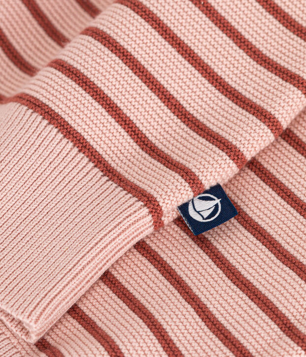 Pull ray&eacute; en coton femme rose/marron