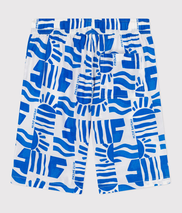 Bermuda short enfant en coton imprim&eacute; bleu/bleu
