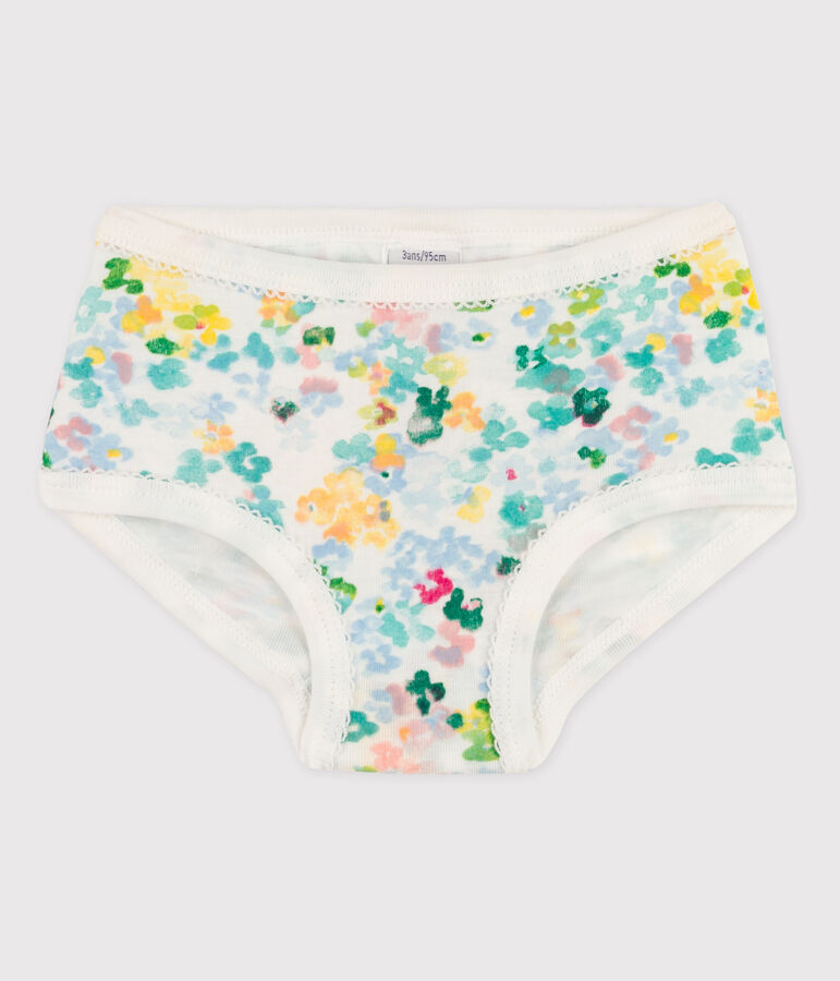 Culotte petite fille en coton blanc/vert/multicouleur