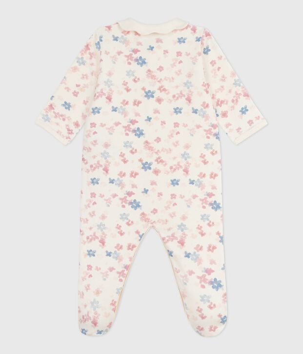 Pyjama b&eacute;b&eacute; en molleton gratt&eacute; avec col p&eacute;tale imprim&eacute; fleuri &eacute;cru/multicouleur