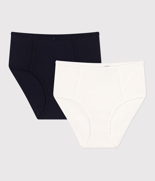 Lot de 2 culottes taille haute femme en coton &eacute;lasthanne multicouleur