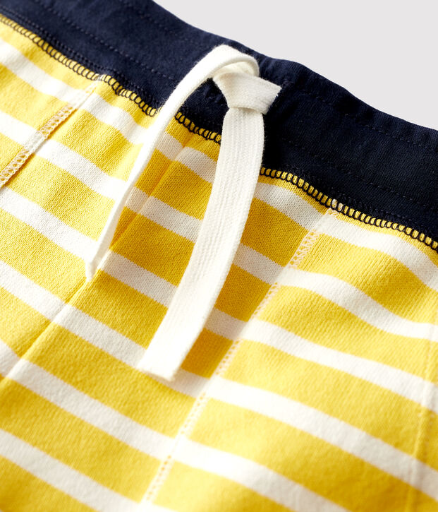 Bermuda en coton enfant gar&ccedil;on jaune/blanc