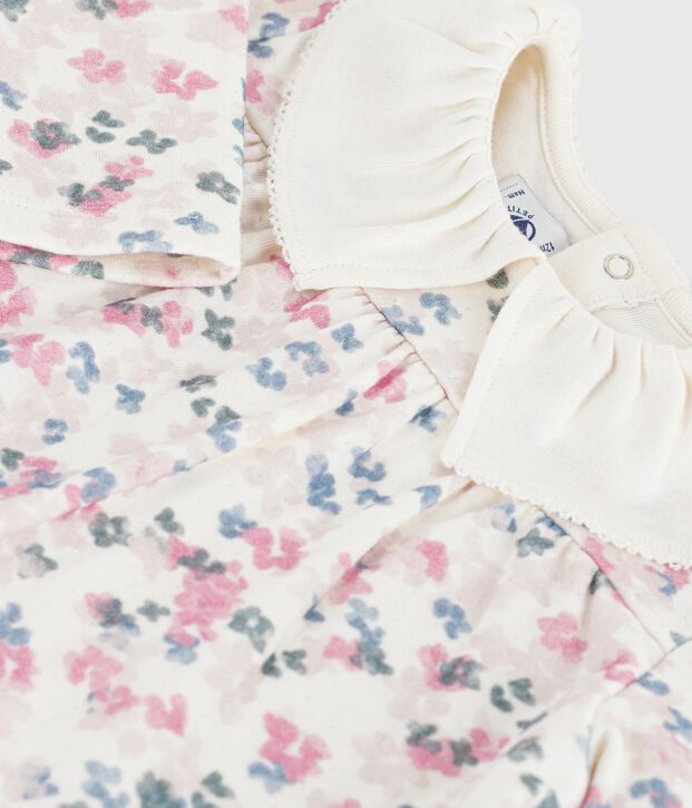 Blouse b&eacute;b&eacute; en coton manches longues, imprim&eacute; fleurs &eacute;cru/multicouleur