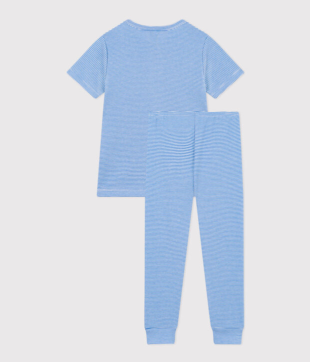 Pyjama en coton ray&eacute; enfant bleu/blanc