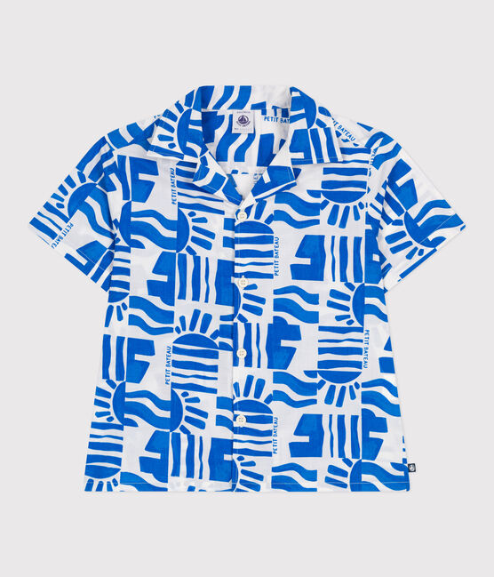 Chemise enfant en coton manches courtes imprimée bleu MARSHMALLOW/ PORCELANA
