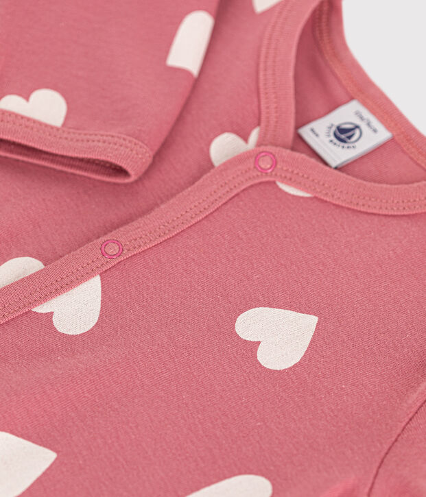 Pyjama sans pieds imprim&eacute; en coton b&eacute;b&eacute; rose/blanc
