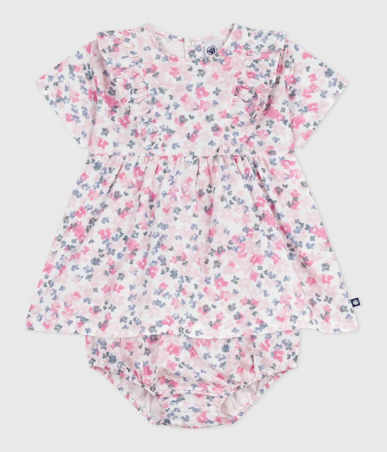 Robe b&eacute;b&eacute; en coton manches courtes imprim&eacute;e avec son bloomer blanc MARSHMALLOW/blanc MULTICO