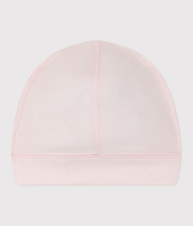 Bonnet b&eacute;b&eacute; en coton uni rose clair