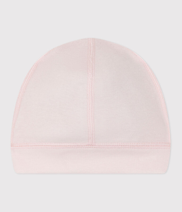 Bonnet b&eacute;b&eacute; en coton uni rose FLEUR