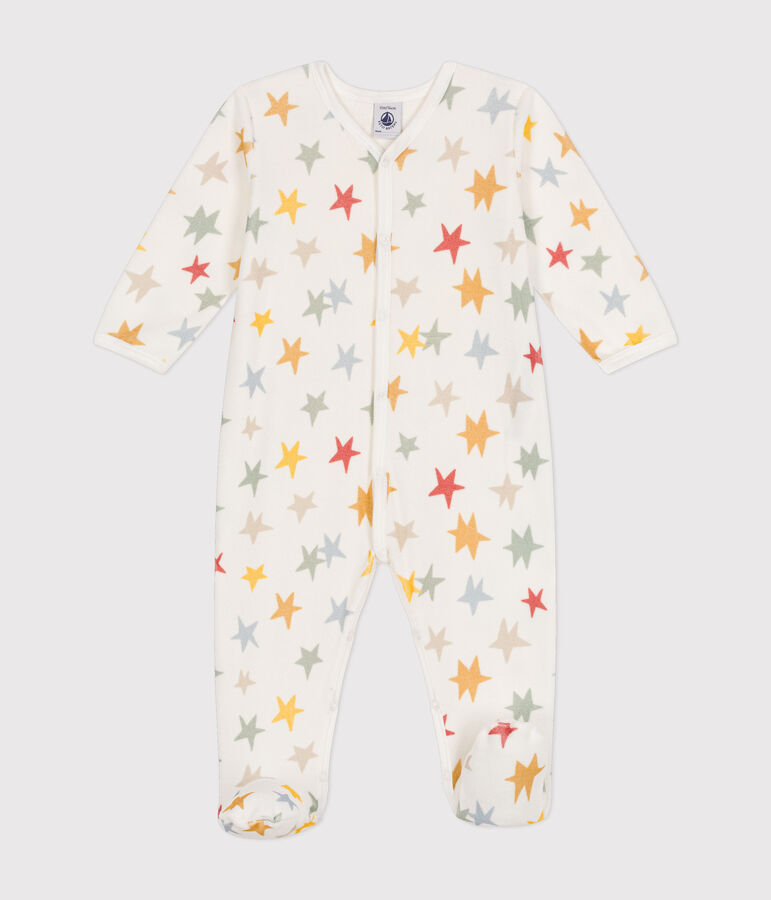 Pyjama en velours imprim&eacute; &eacute;toiles b&eacute;b&eacute; blanc MARSHMALLOW/blanc MULTICO